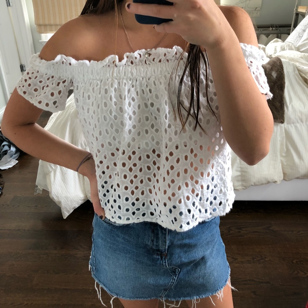 White Eyelet Off the Shoulder Top
